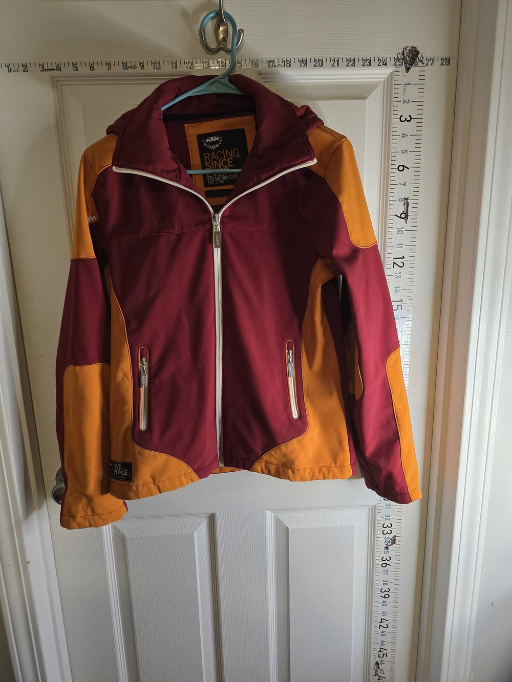 KTM Racing Jacket Mens Small Red Orange Hooded Softshell Motorcycle Zip Coat